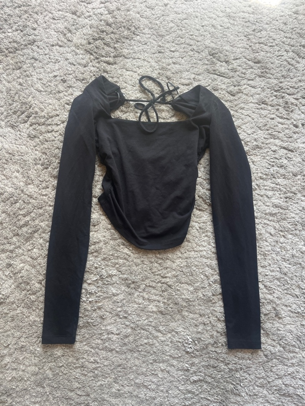 Garage Black Long Sleeve Square-Neck Tie-Back Top